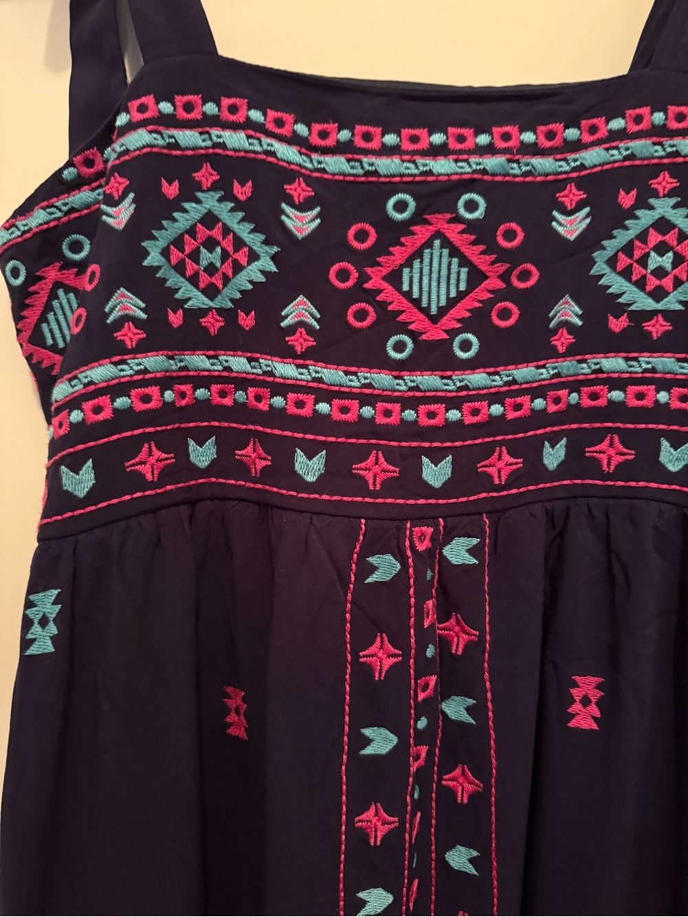 Savanna Jane Navy Midi Dress with Pink & Teal Embroidery - Picture 2 of 4